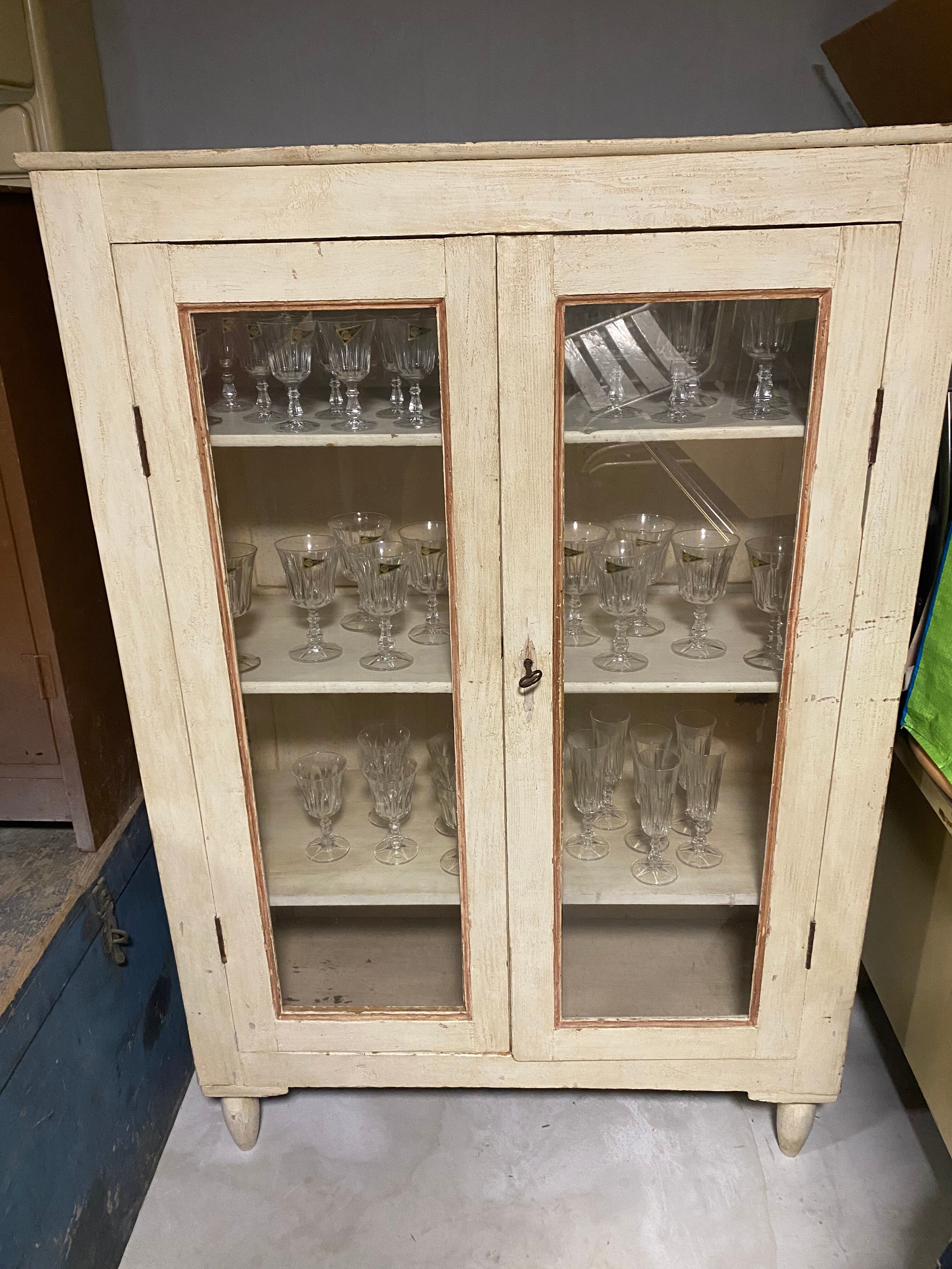 Cream patinated glass cabinet