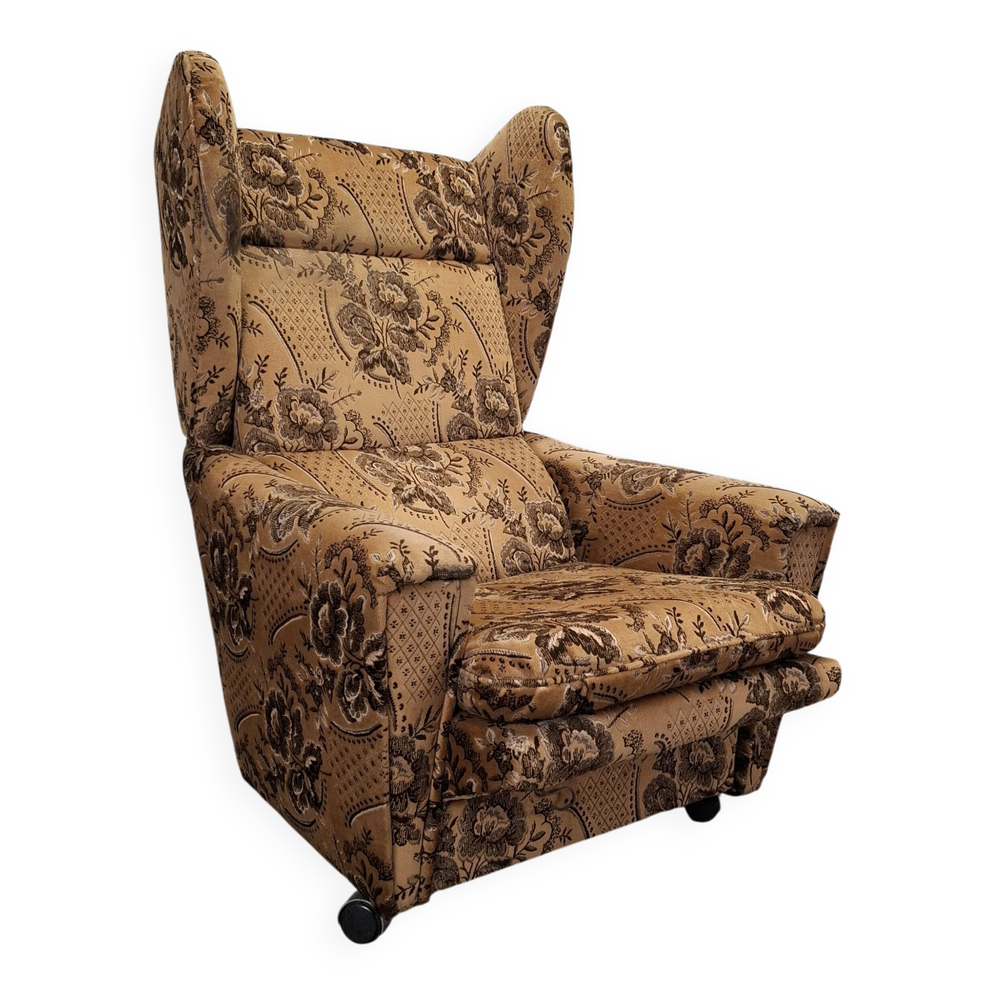 Mid-Century Czechoslovak Plush Wingback Recliner Chair, 1970s