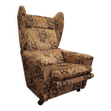 Mid-Century Czechoslovak Plush Wingback Recliner Chair, 1970s