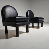 Black leather loungers in the style of The Brisk One by Ettore Sottsass, 1980.