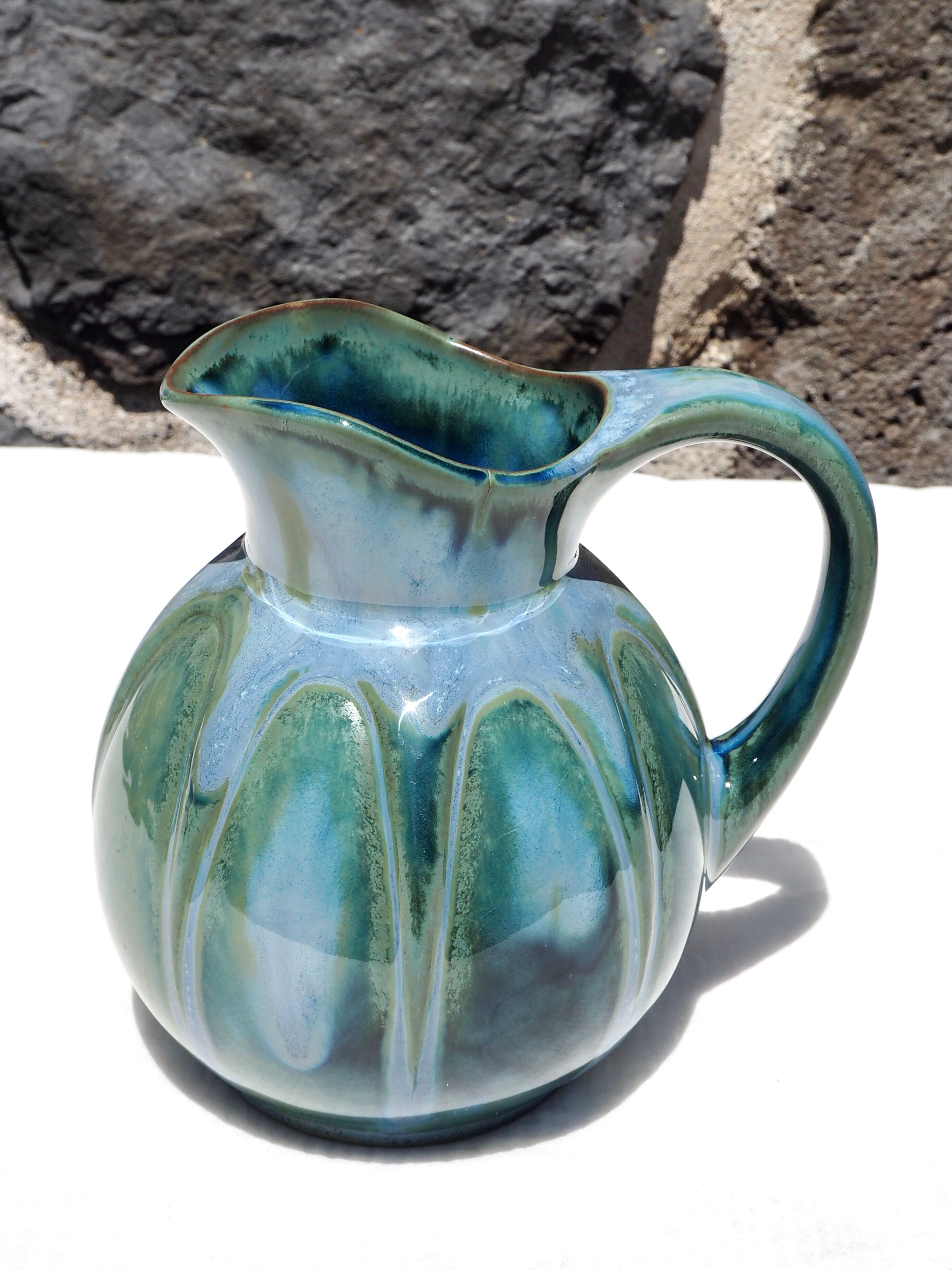 Blue ceramic melon pitcher