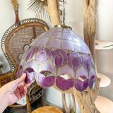 Vintage two-tone purple capiz mother-of-pearl and brass pendant light – art deco style chandelier