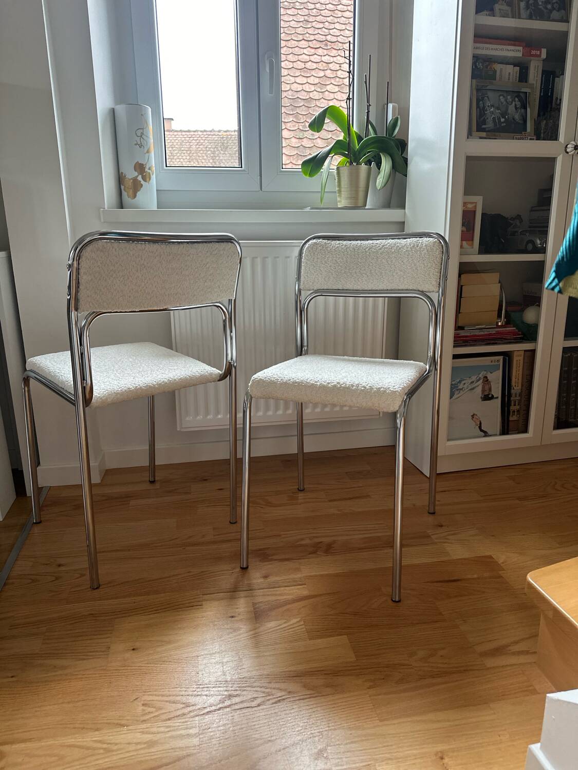 Pair of chrome bouclette chairs