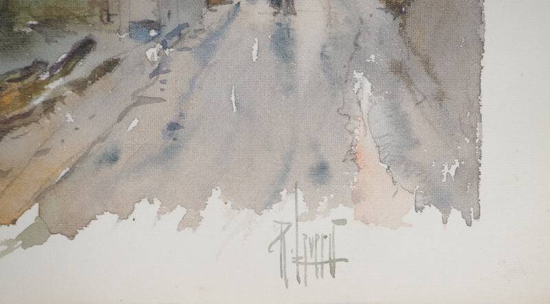 René LEVERD: Switzerland, on the road to Bouveret, Original signed watercolor