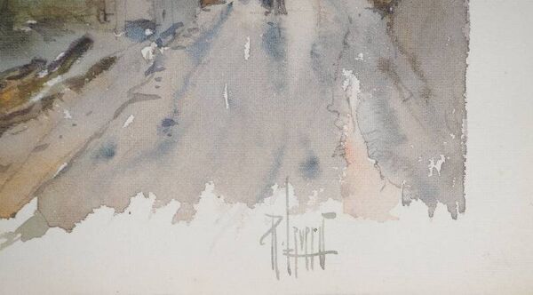 René LEVERD : Suisse, sur la route de Bouveret, Aquarelle originale signée