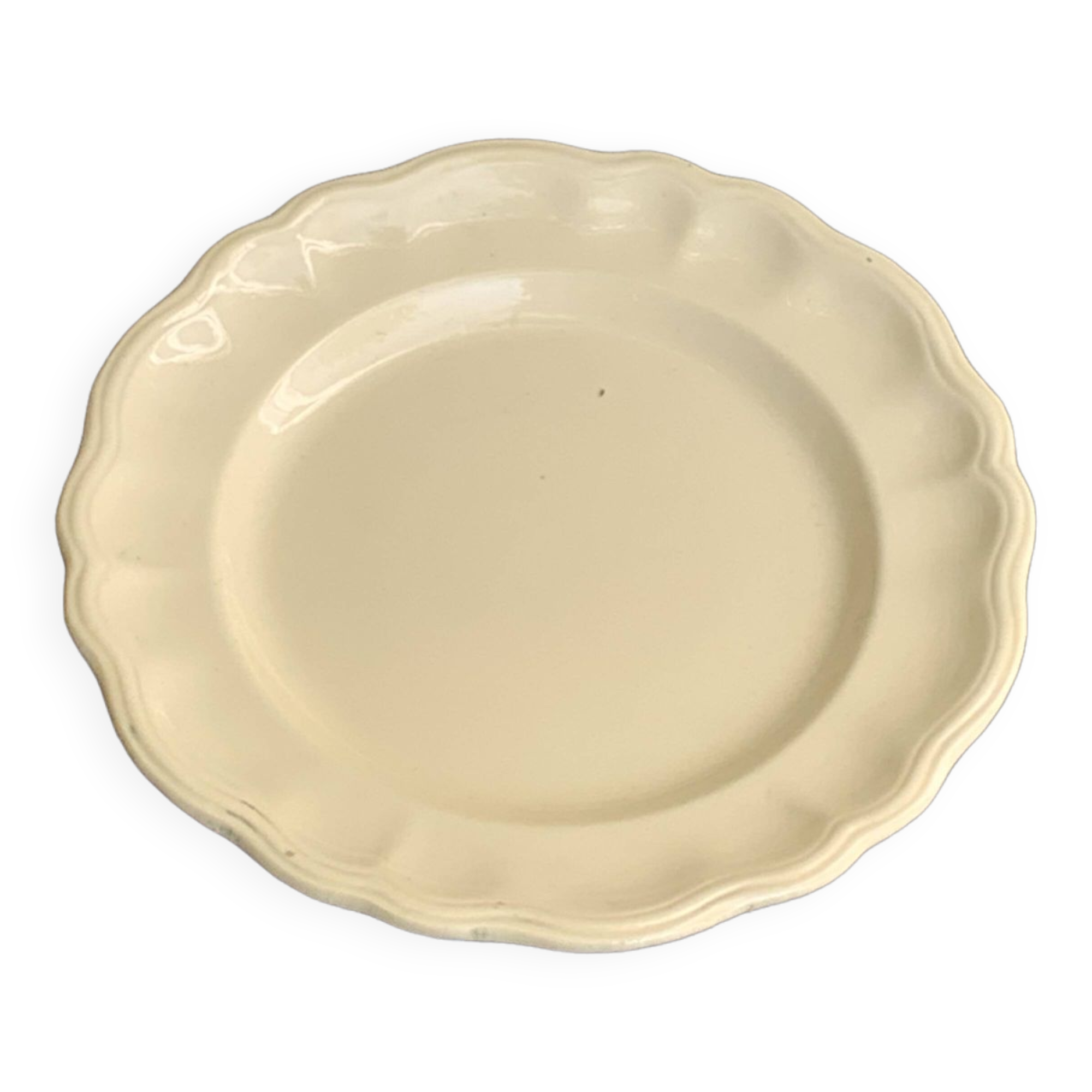 Compotier, earthenware from Longchamp France, enameled ceramic, slip, ecru, old