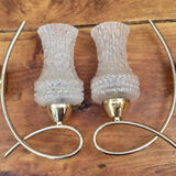 Pair of vintage brass and chiseled glass sconces - 50s