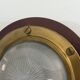 Pair of round glass wall lights, brass base and Wood Wood, 1960s, Italy.