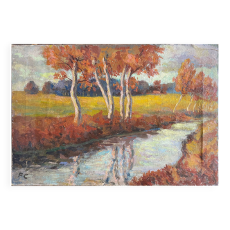 HST Painting Felix de Cholet Nuits Saint Georges "Landscape at the River" Fauvism