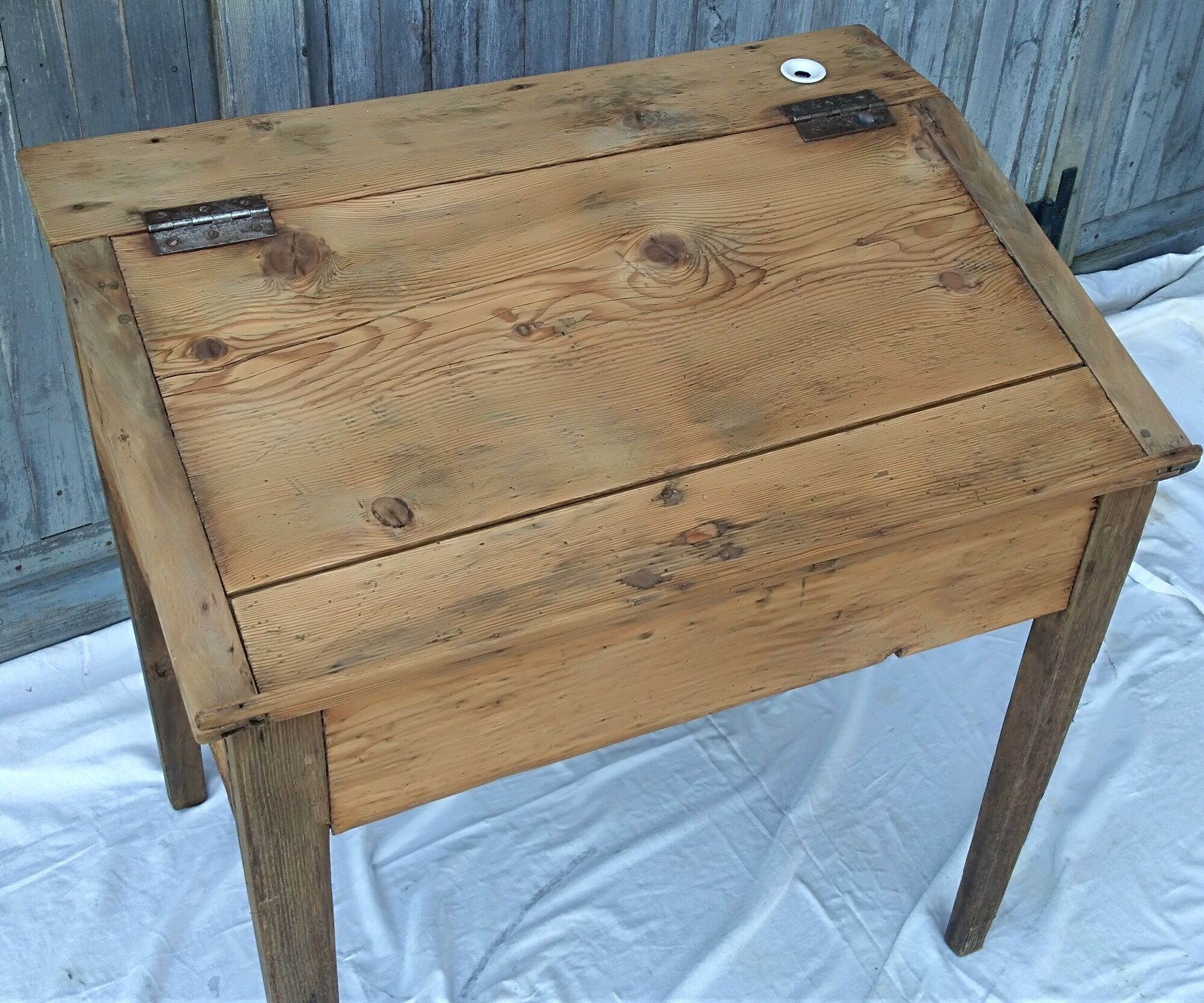 former schoolboy desk with felling and his porcelain inkwell