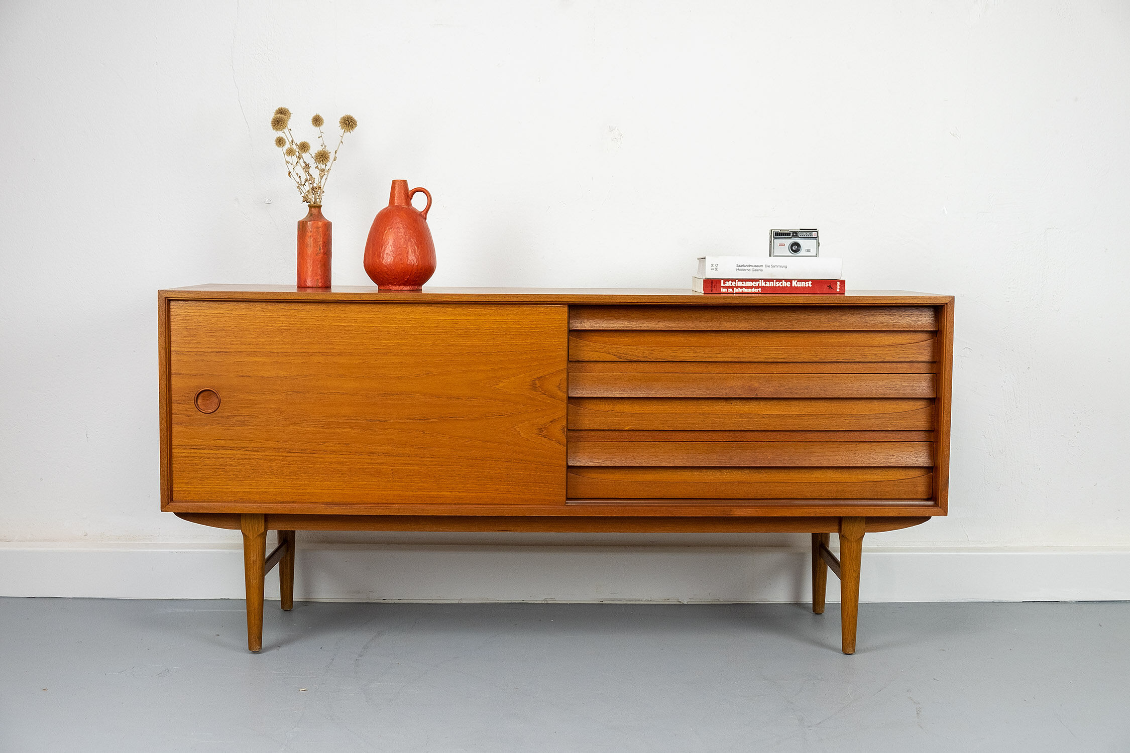 Vintage Sideboard in Teak with sliding door and drawers, 1960s