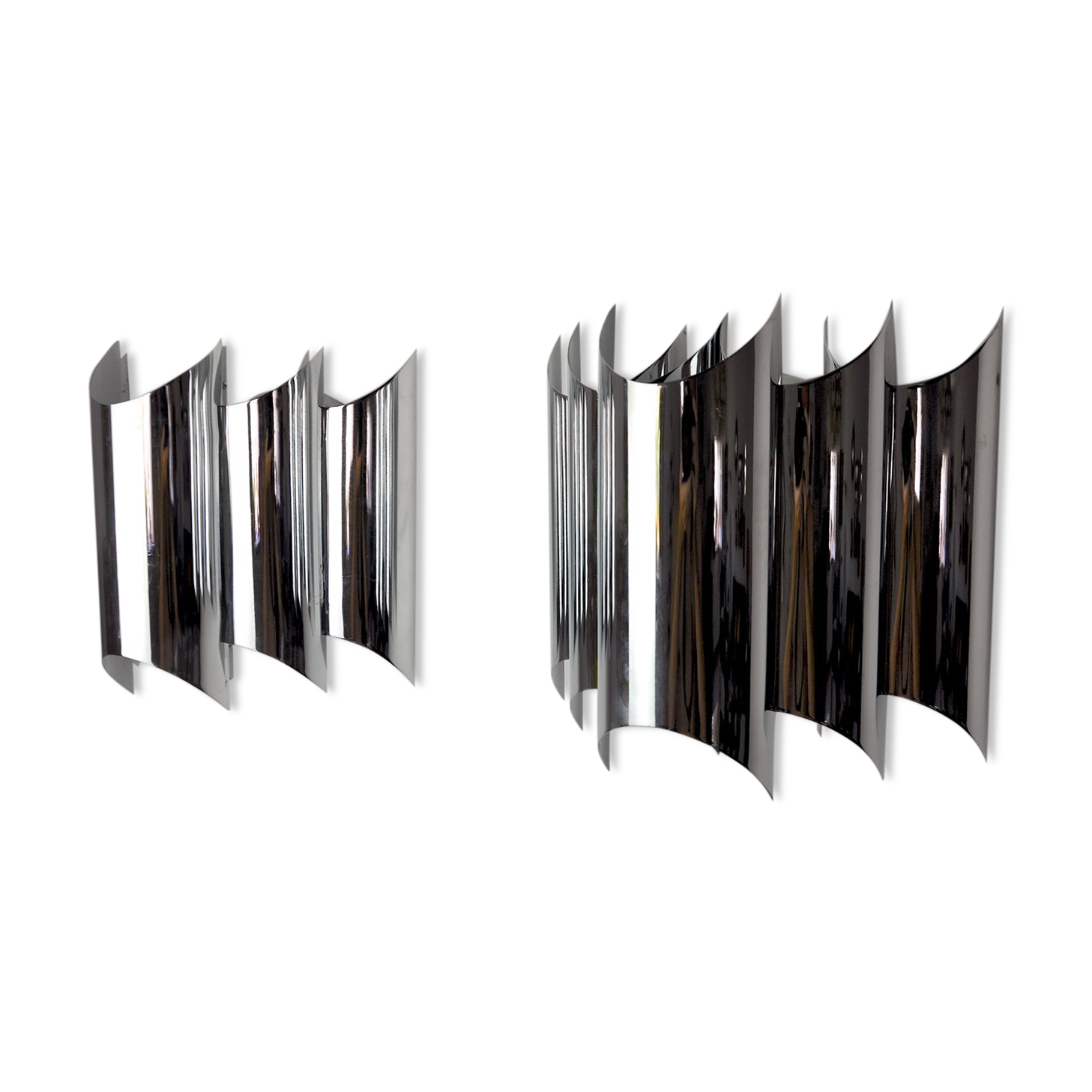 Pair of Raak wall lamps, space-age chrome design, Germany, 1970