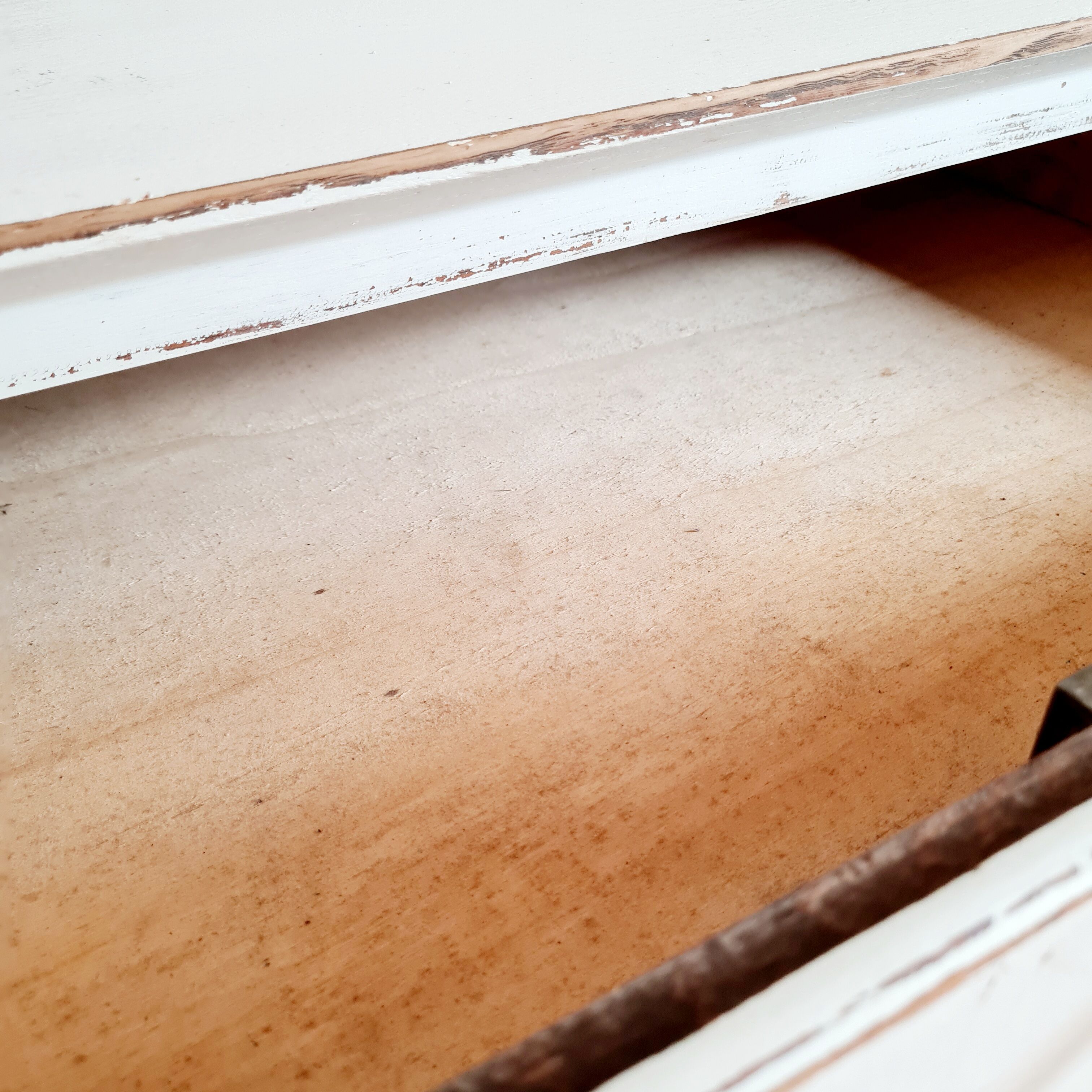 Retro white oak desk patinated foot compass