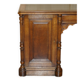 Antique double-sided desk C Hindley & Son in oak and leather