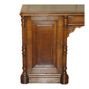 Antique double-sided desk C Hindley & Son in oak and leather