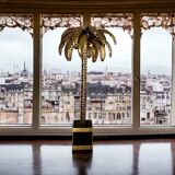 "jansen" style lamp in the shape of a palm tree in golden metal, 181 cm tall