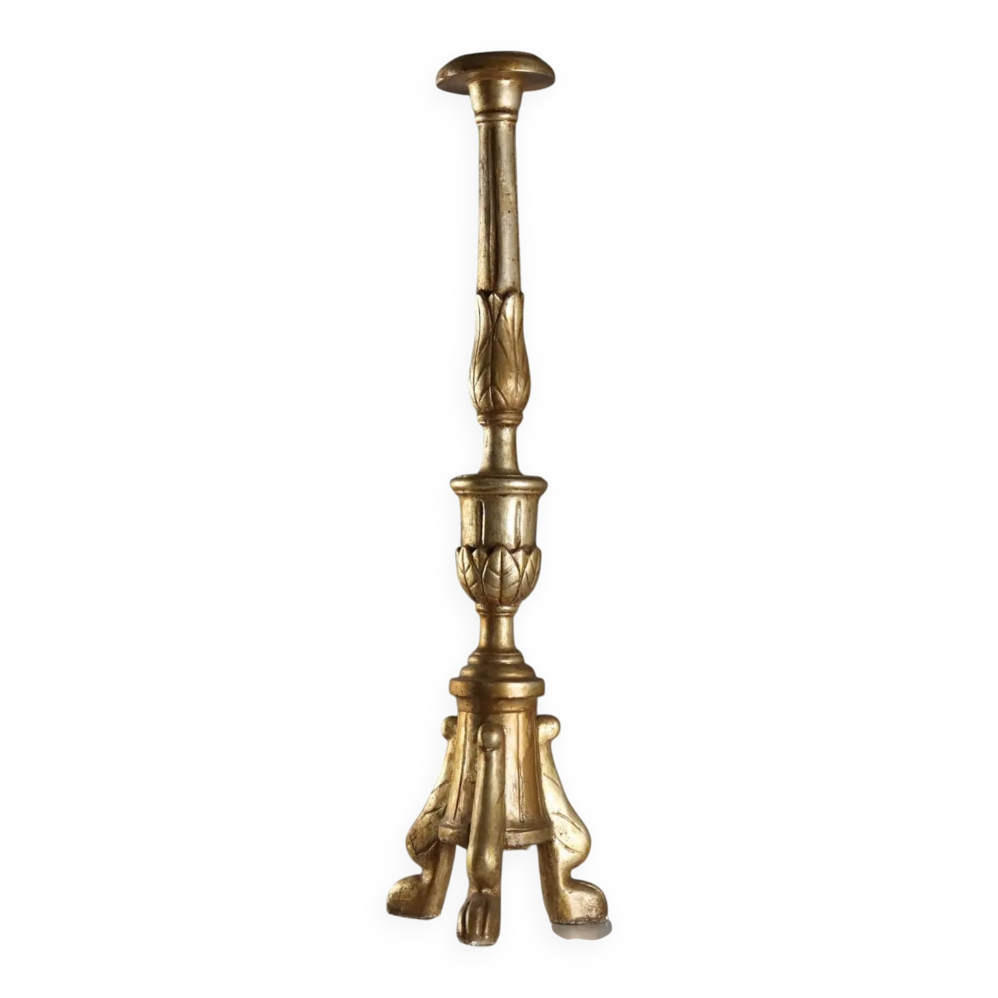 Antique carved and gilded wooden candelabrum, Italy, 19th century.
