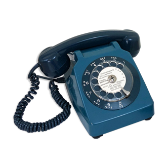 Téléphone cadran bleu vintage
