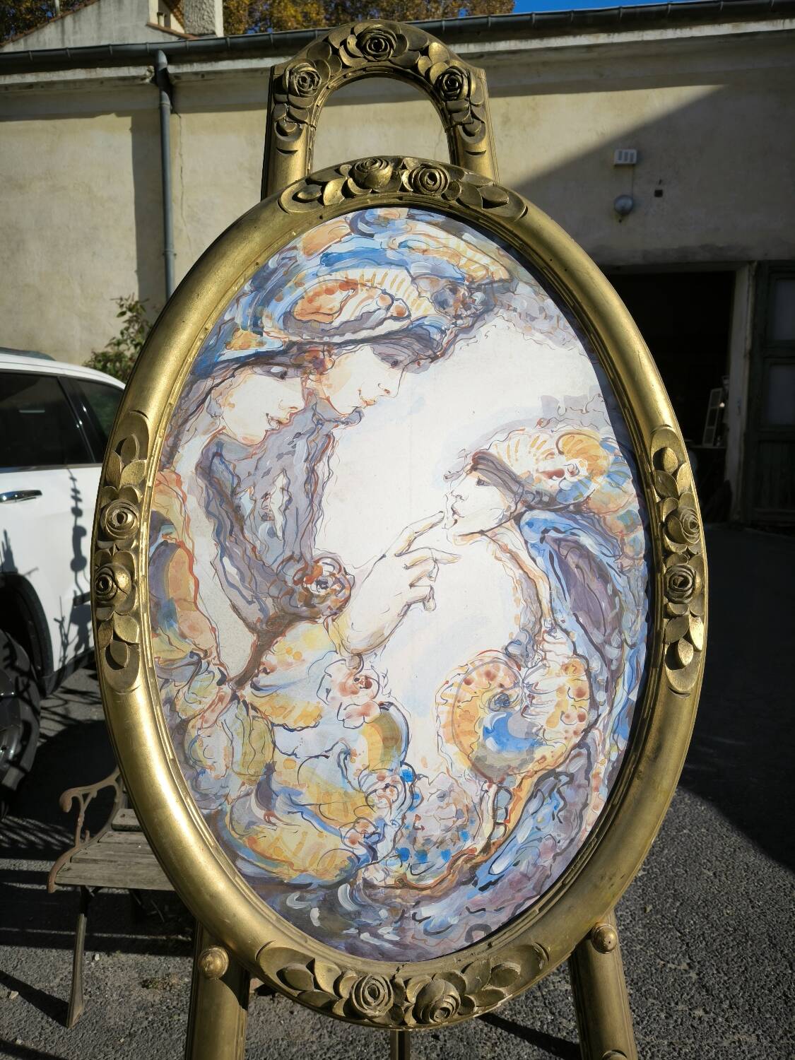 Easel and watercolor painting circa 1925