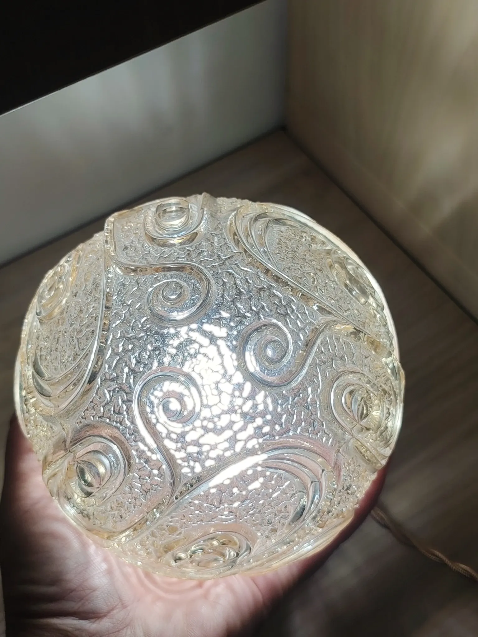Vintage textured amber moulded globe bedside lamp
