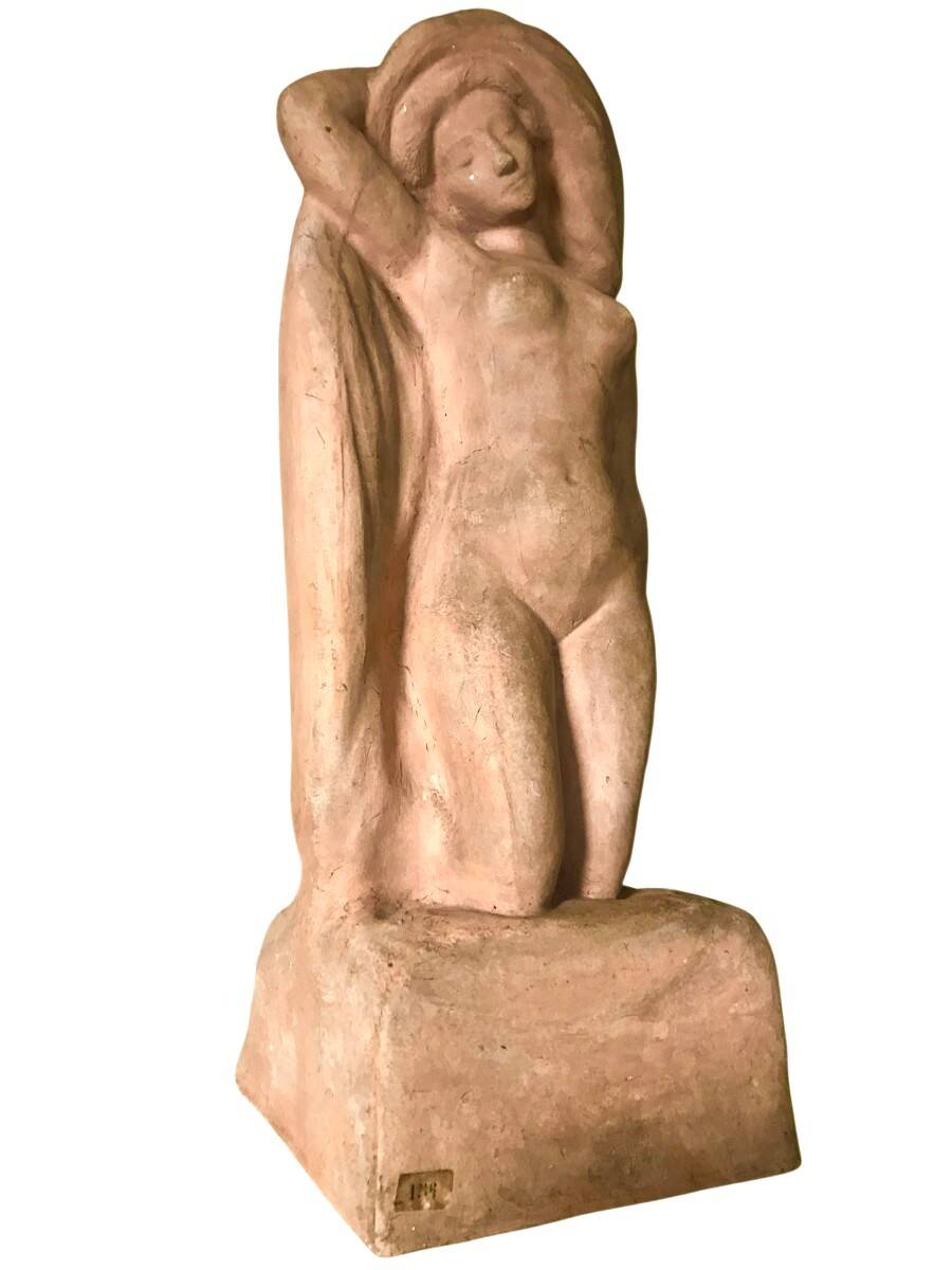 Terracotta Sculpture, Nude Bather, Signed Alfred Jean Halou, Early 20th Century 1910/1920