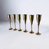 Brutalist champagne glasses in brass, set of 6, Spain, 1970s