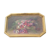 Still life painting, bouquet of flowers, oil on wood by Lillie Honnorat