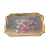 Tableau nature morte bouquet de fleurs huile sur bois par Lillie Honnorat