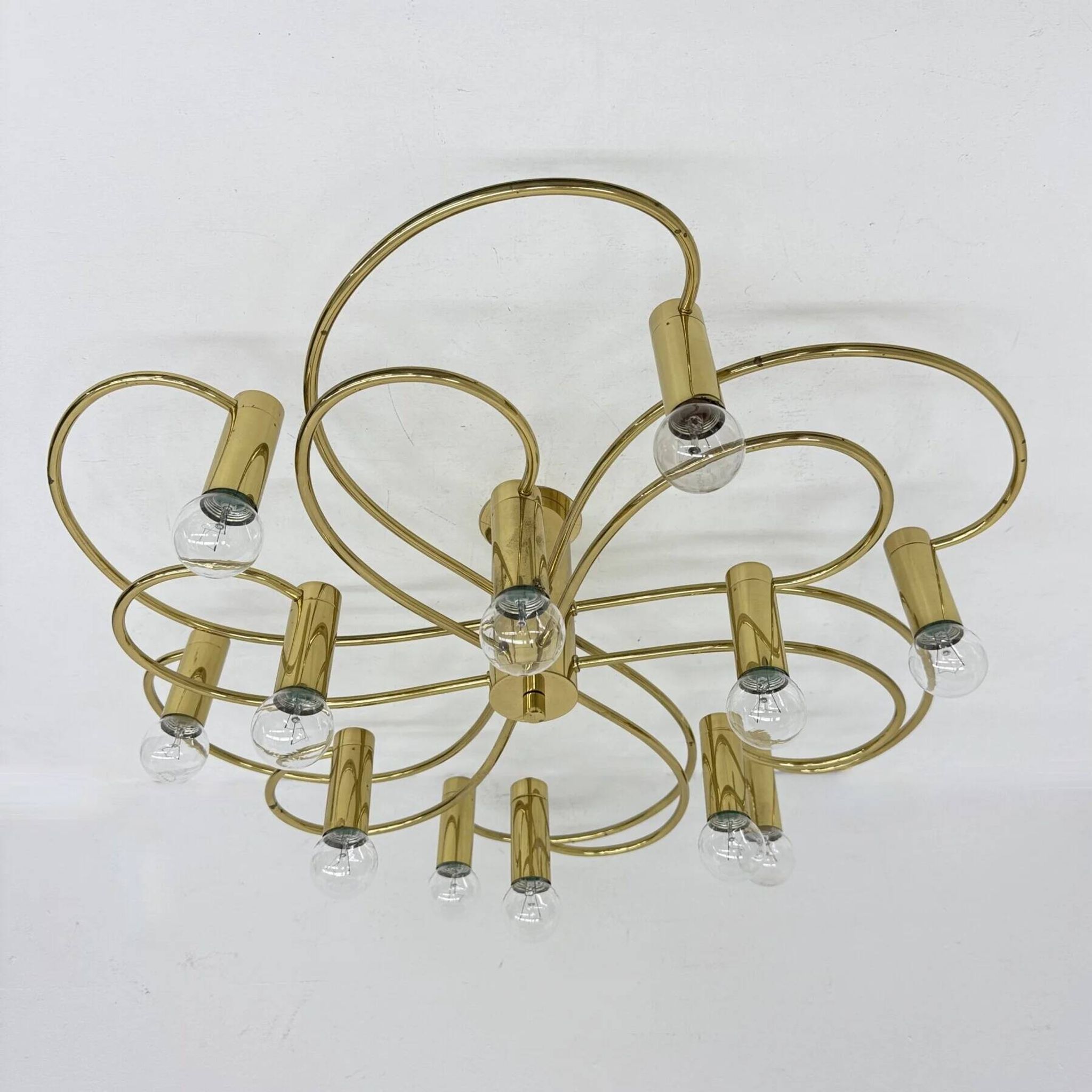 Leola sculptural brass 12-light ceiling or wall flush mount, 1970s