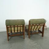 Green leather and oak wood armchair