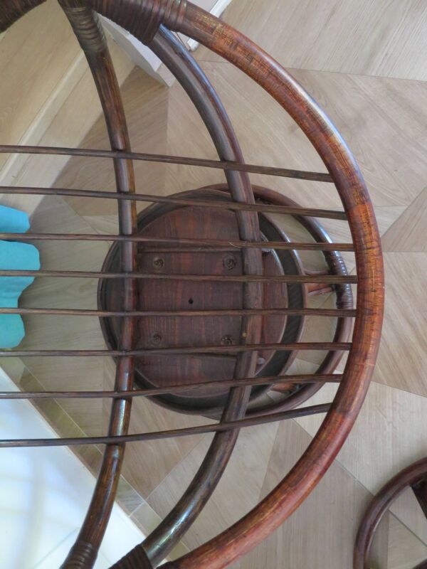 Vintage-Lot de 2 fauteuils pivotant en bambou et rotin-Forme papasan