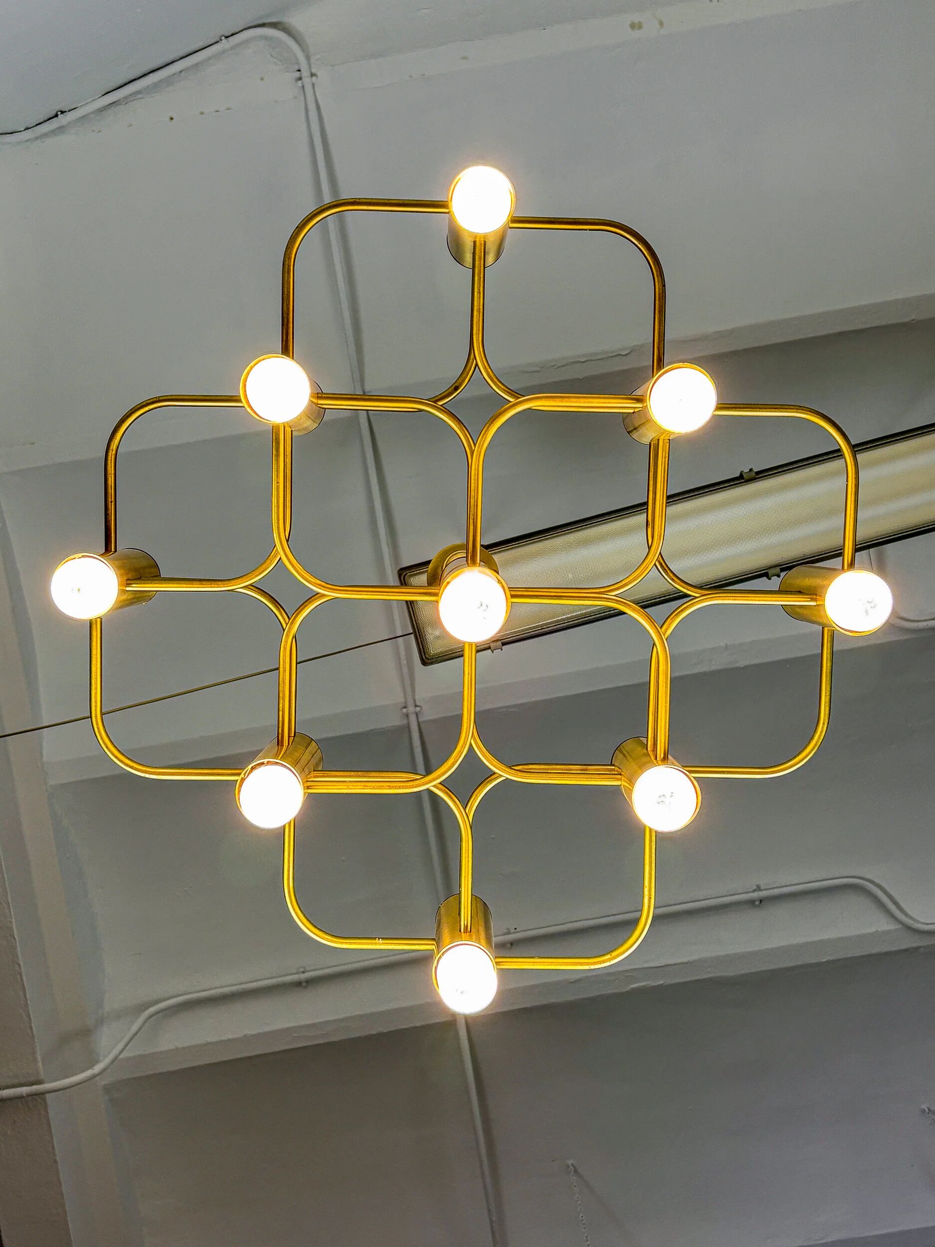 Gaetano Sciolari geometric chandelier, 9 lights, Italy, 1970s