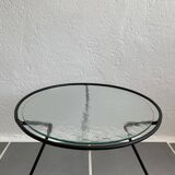 Vintage tripod glass and metal coffee table