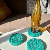 Coasters of green ceramic bottles/carafes, vintage