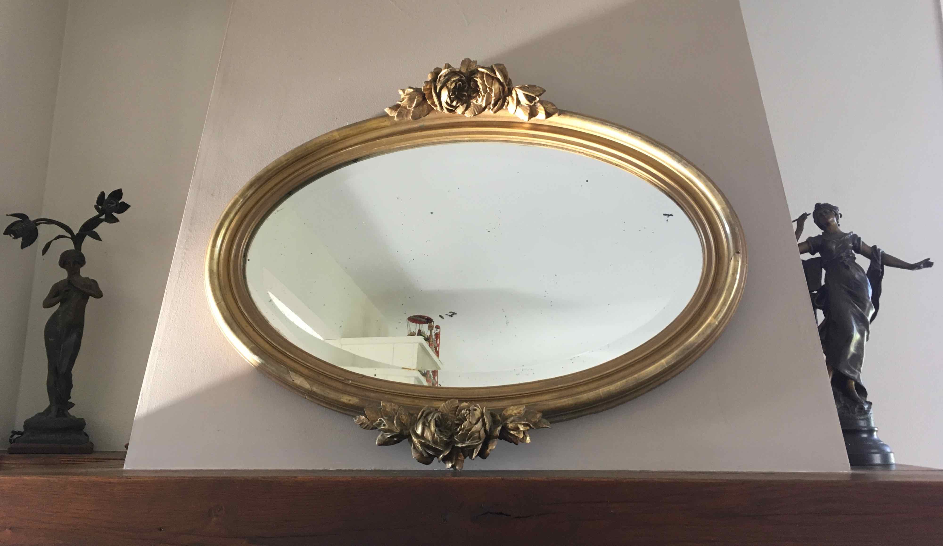 Oval mirror 30s gilded wood 80x62cm