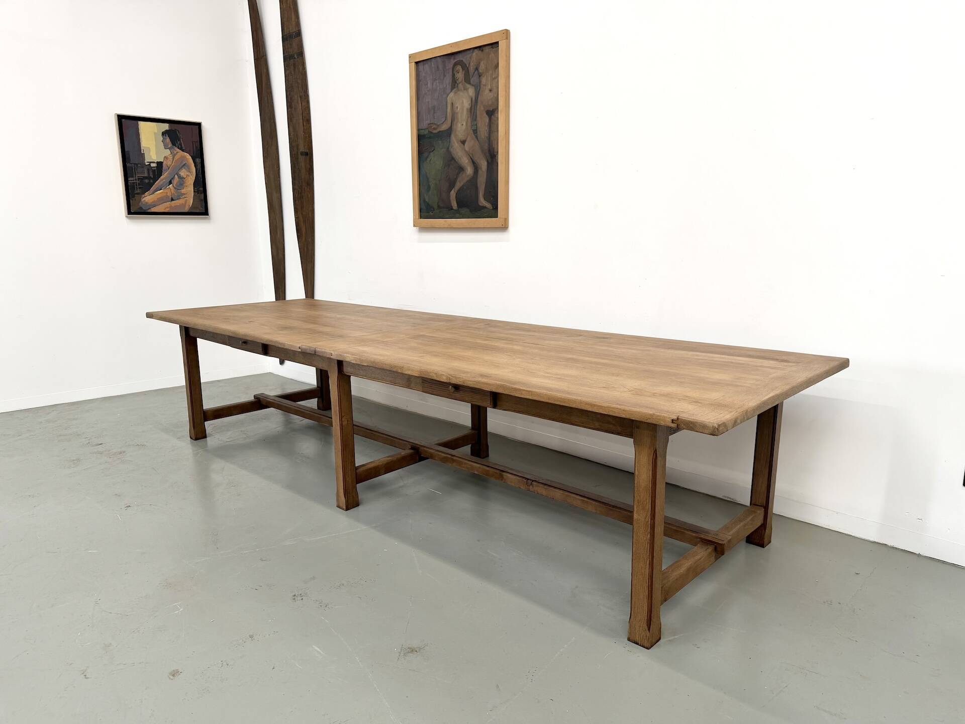 XXL farmhouse table in solid oak 350 cm - Reconstruction Style - 1950s