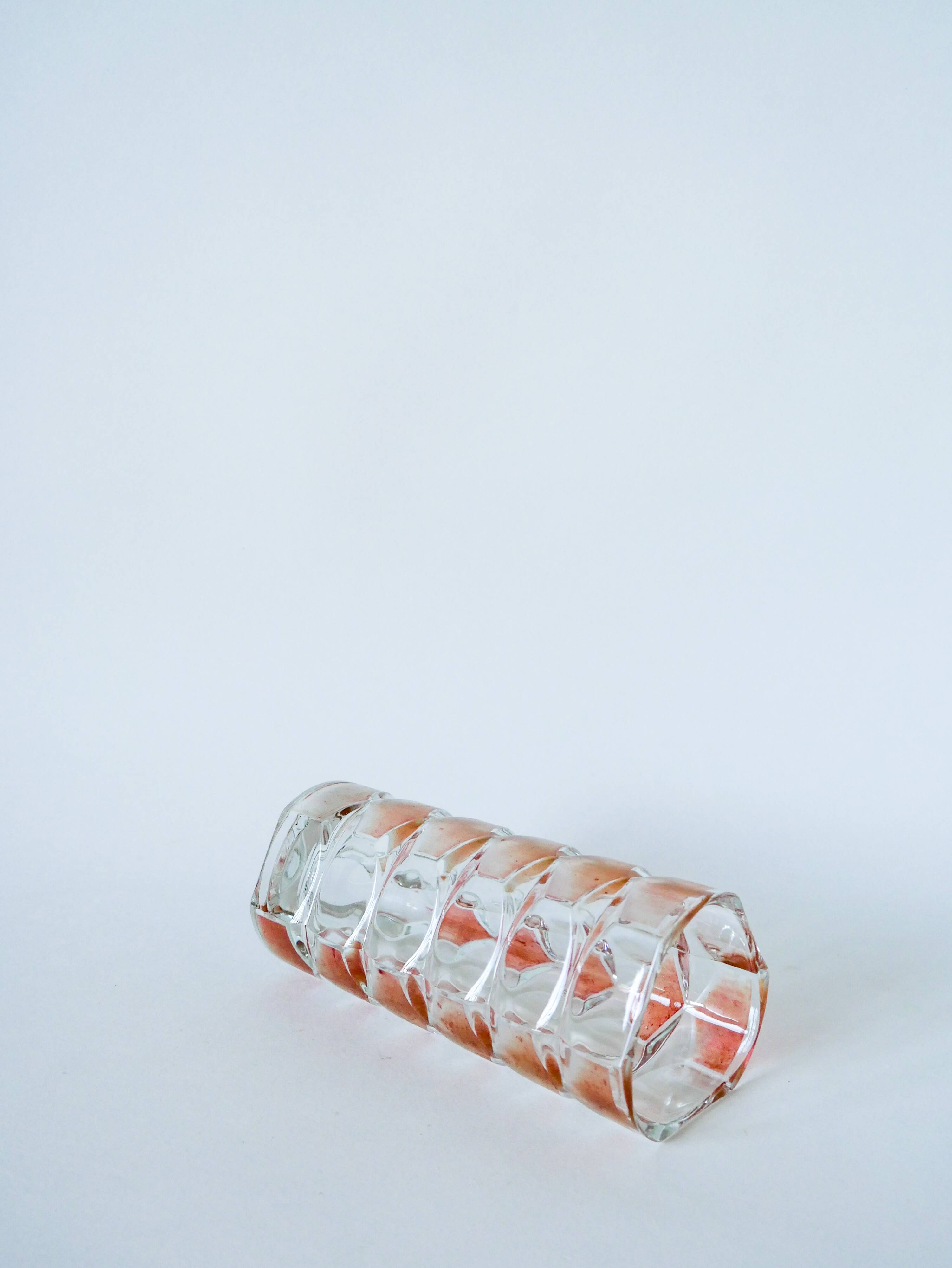 Small transparent and pink glass vase 1960