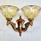 Wall lamp double fires copper metal art deco glassware ezan opalescent gilded