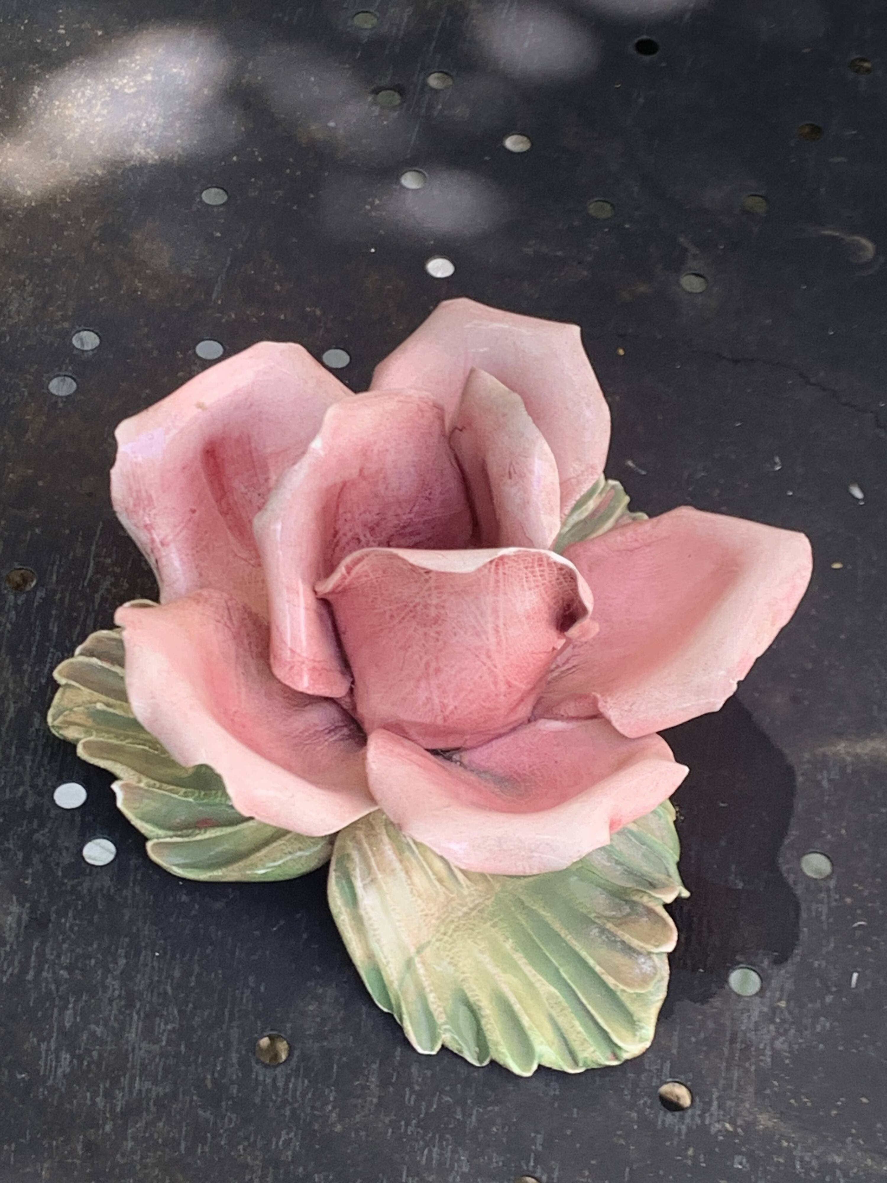 Pink candle holder in slip, old biscuit