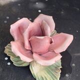 Pink candle holder in slip, old biscuit