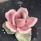 Pink candle holder in slip, old biscuit