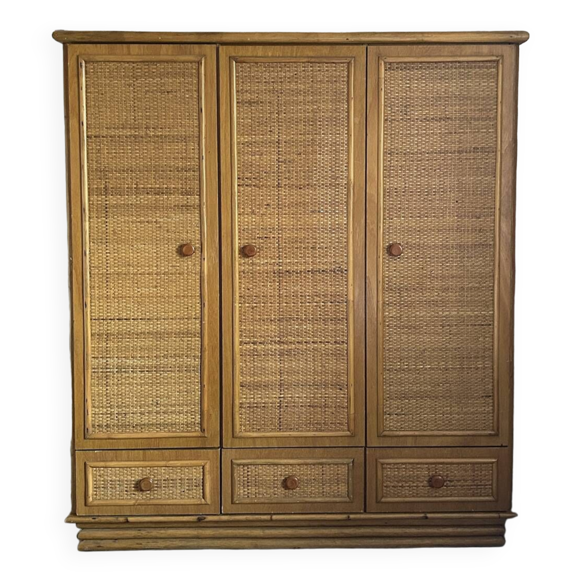 Vintage wardrobe, bamboo and rattan, Maugrion for Roche Bobois, 1980s
