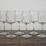 6 red wine stems glasses in crystal engraved frieze bay leaves