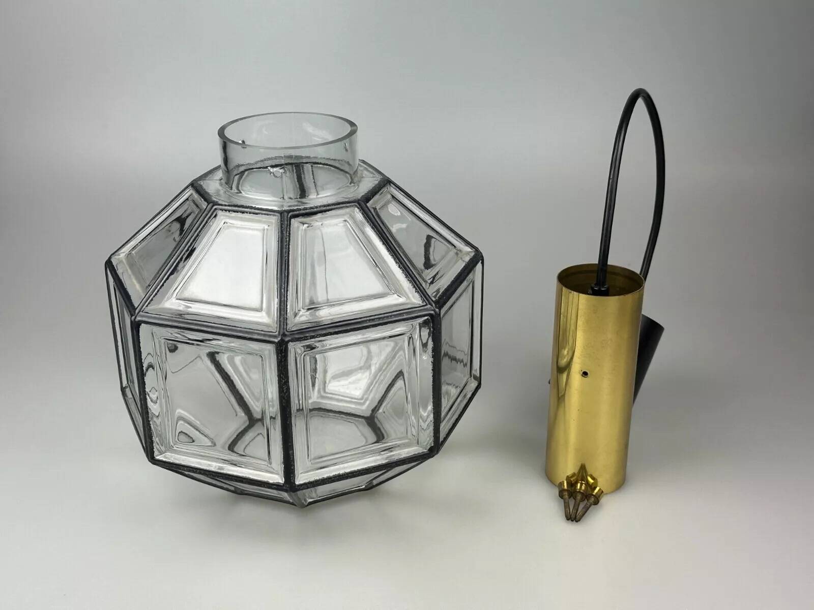 60s 70s ceiling lamp Glashütte Limburg Germany glass & brass Space Age