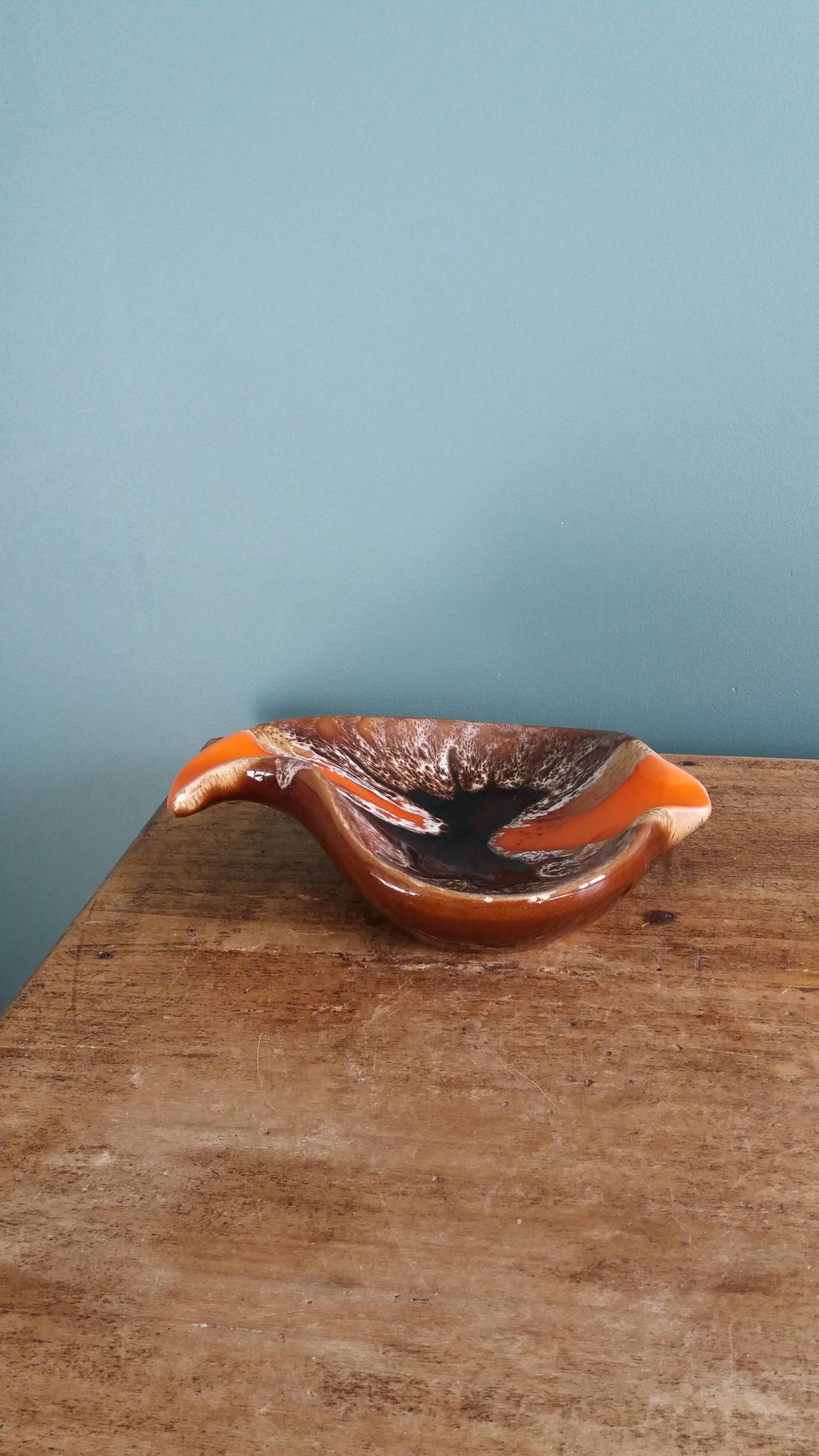 Flamed ceramic ashtray in Vallauris style from the 1970s.