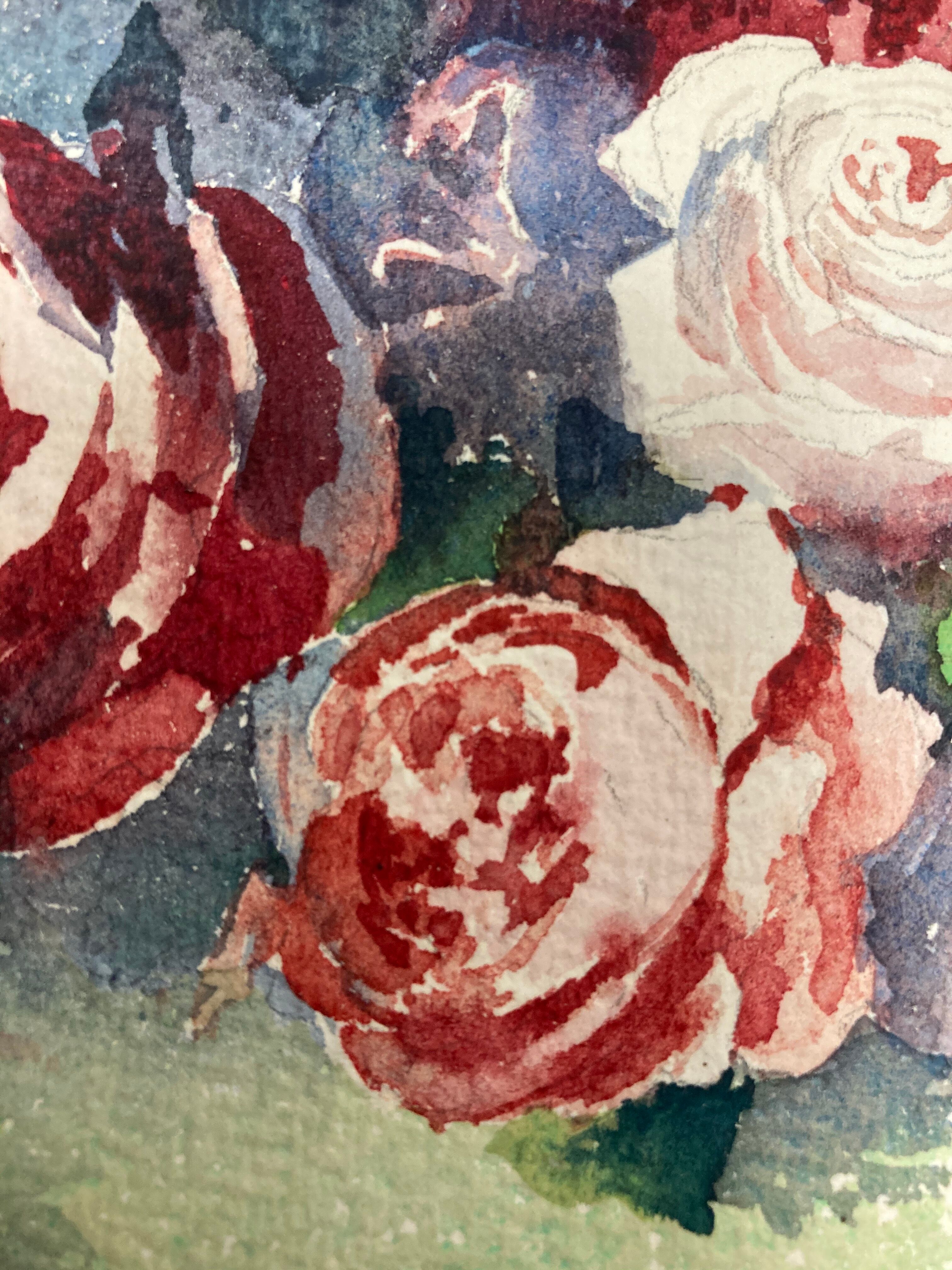 Oval watercolor with roses