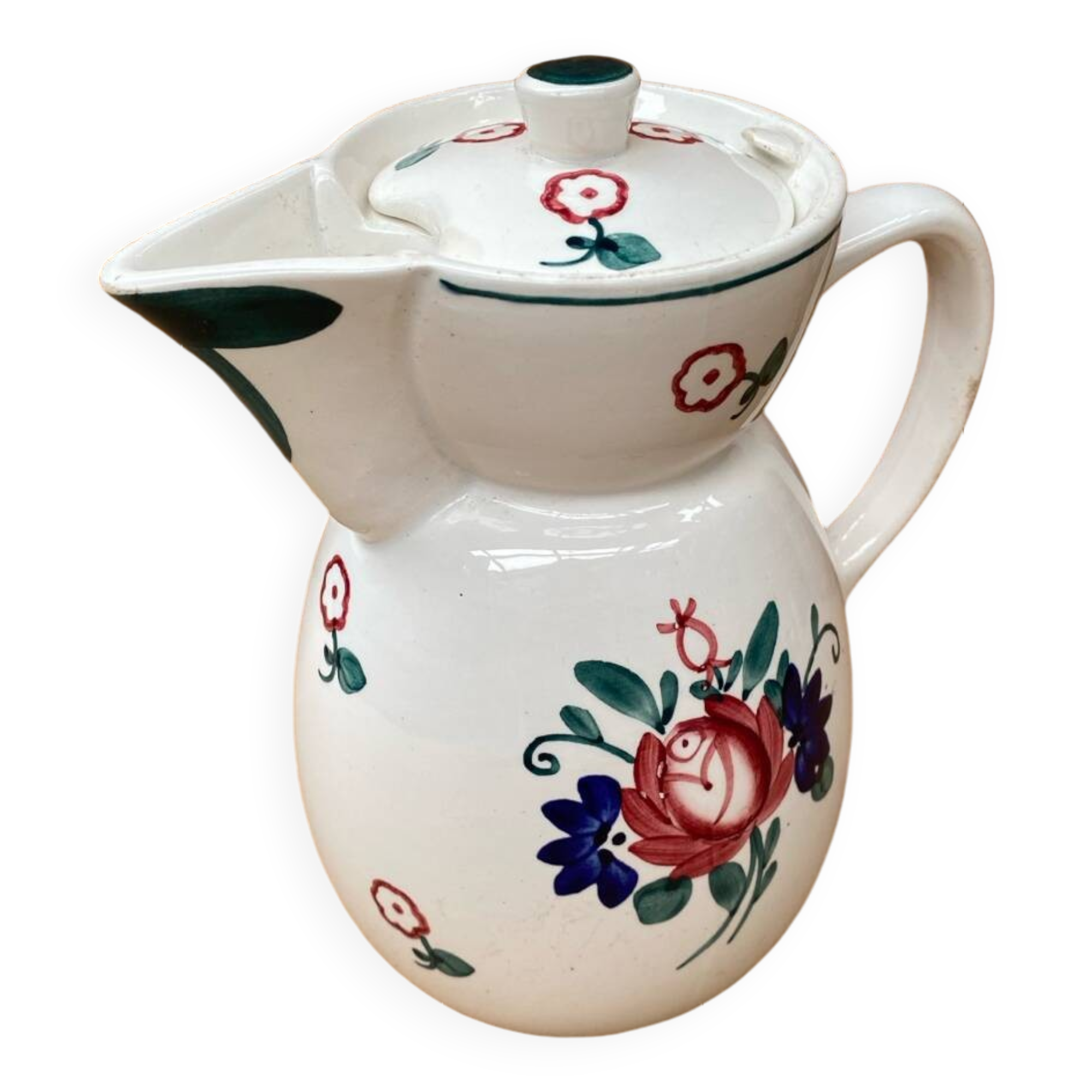 Old Teapot DIGOIN Sarreguemines White Ceramic Flower Decor #B631