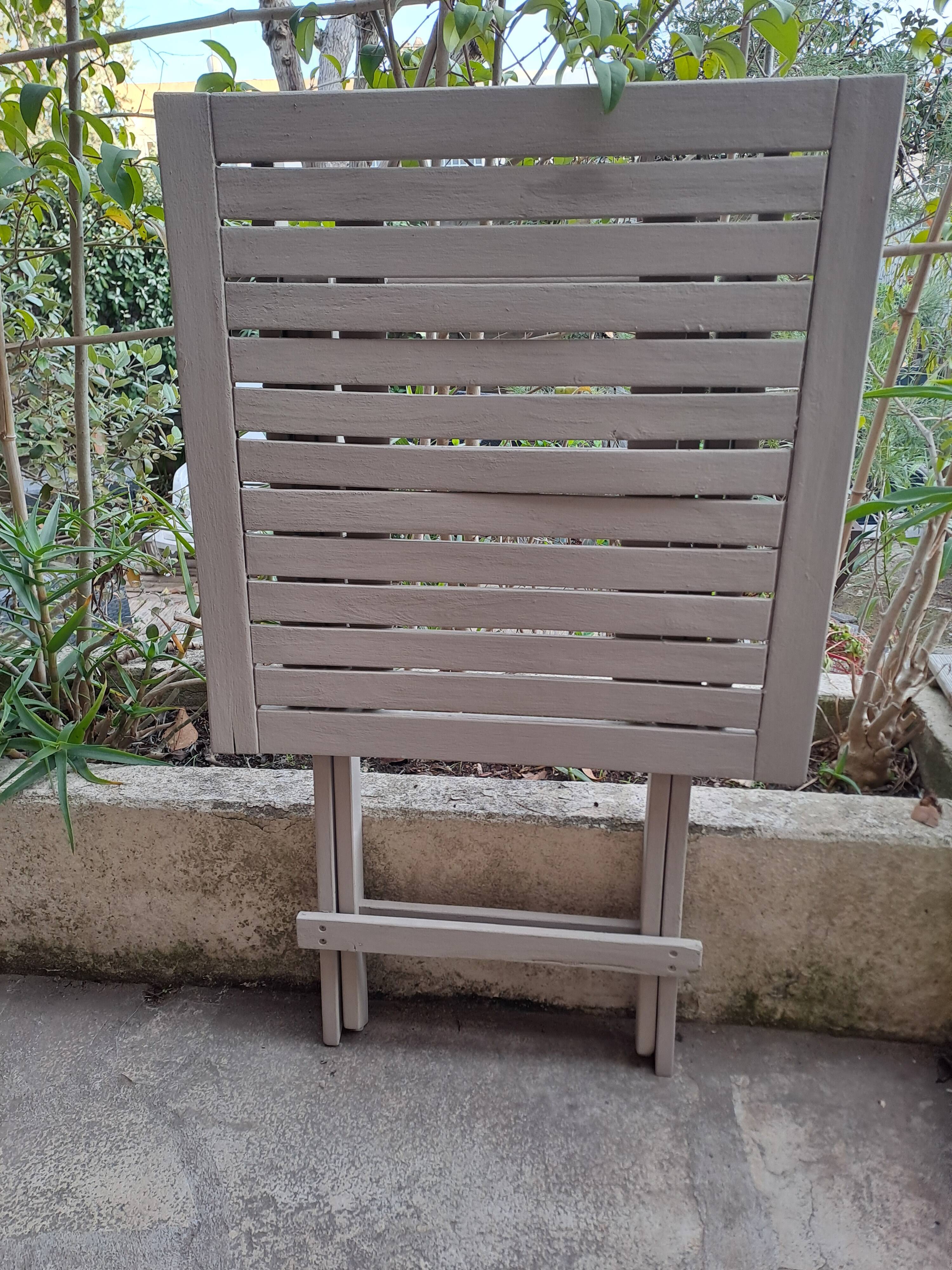 Square folding wooden garden table painted gray gray beige