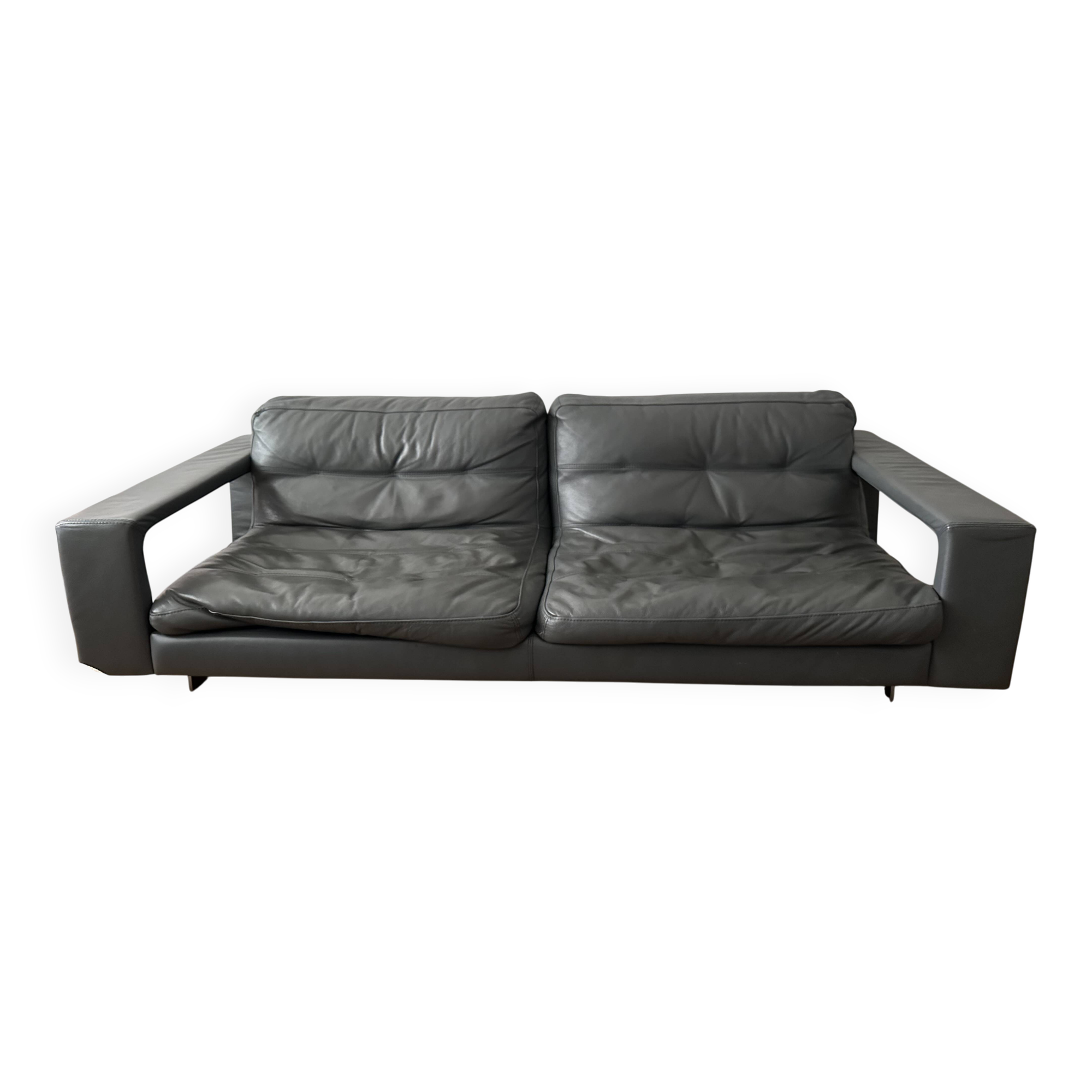 Canapé-lit Convertible Cuir Steiner – Gris – 140 Cm – Occasion