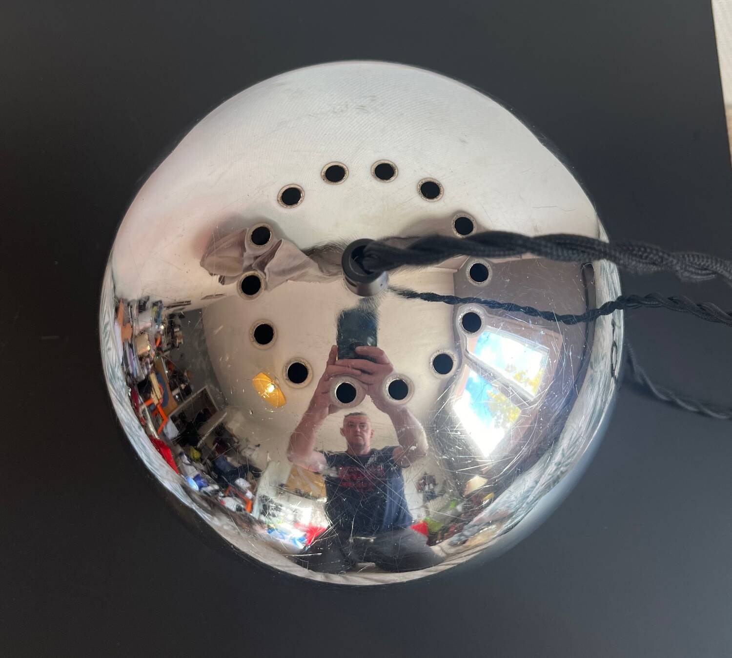 Space age metal globe pendant from the 80s